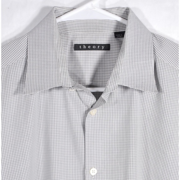 Theory Mens 16.5 Grey Check Dover Point Shirt - Picture 3 of 6